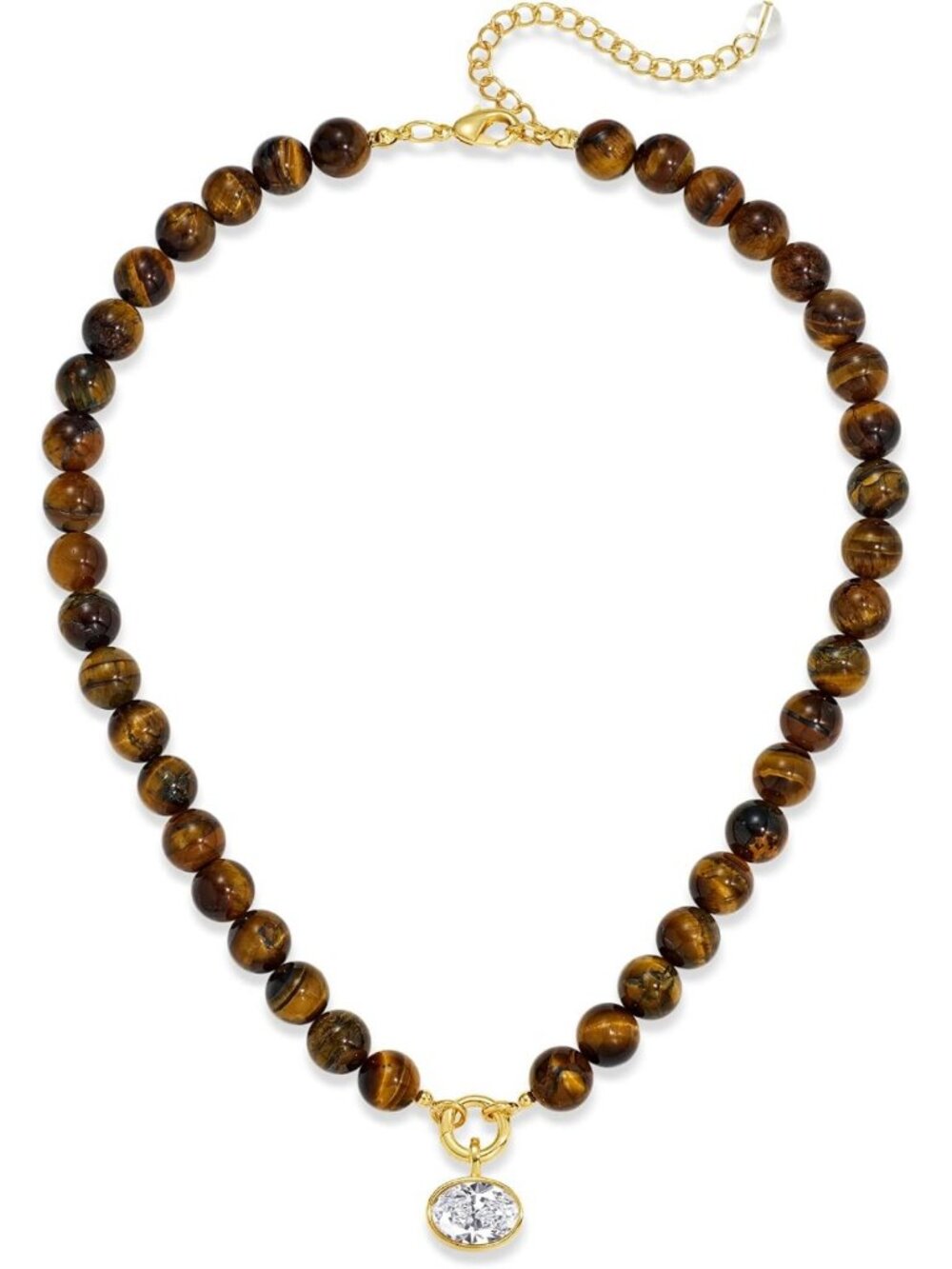 Boho Natural Stone Beaded Choker Necklace with Crystal Pendant - Adjustable